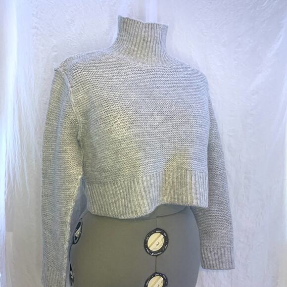 Nordstrom Elodie Cropped Ribbed Sweater, Mock Turtleneck Ribbed Light Gray Small - Picture 4 of 8
